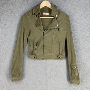 JKT Vegan Jacket Women‎ XS Faux Suede Zip Moto Cropped Y2K